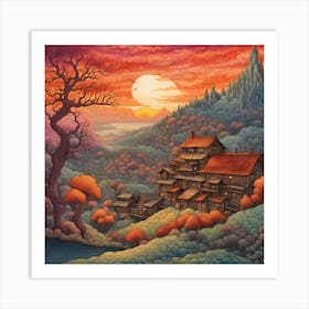 Village At Sunset 3 Art Print