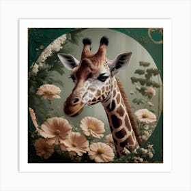 Giraffe In Floral Vintage Arne Thun S Realistic Art (7) Art Print