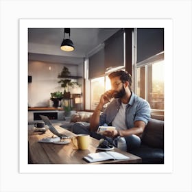 Man Working At Home Art Print