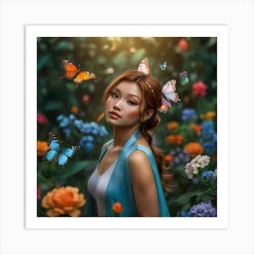 Asian Girl With Butterflies Art Print