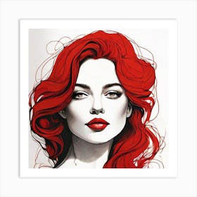 Red Haired Woman - Line Art Style Woman 1 Art Print