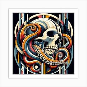 Skull And Octopus (art deco version) Art Print
