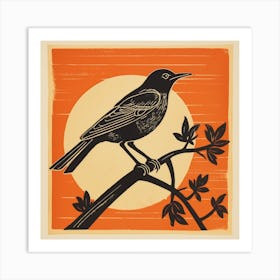 Retro Bird Lithograph Mockingbird 3 Art Print