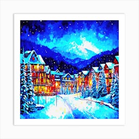 Whistler BC In Snow- Winter Village Art Print