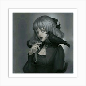 Gothic Girl With Crow Art Print