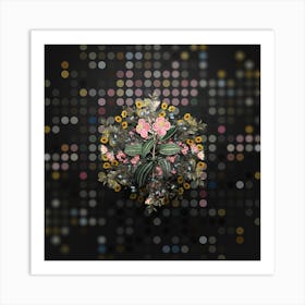 Vintage Starry Osbeckia Floral Wreath on Dot Bokeh Pattern n.0333 Art Print