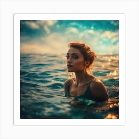 Beautiful Woman In The Ocean Art Print