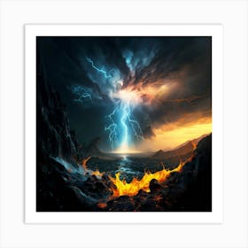 Impressive Lightning Strikes In A Strong Storm 22 Art Print