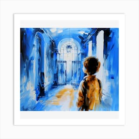 Boy In Blue Hallway Art Print