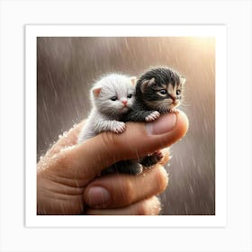 Little Kittens In The Rain Art Print