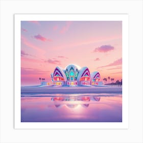 Beach House At Sunset Art Print