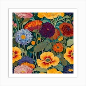 In Bloom Collection of Various Flowers In The Garden Art Print