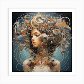 Woman With A Machine Head Art Print