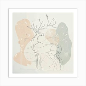 Deer Drawing With Intricate Antlers And Pastel Abstracts Ai Art Print