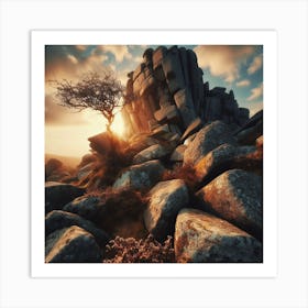 Lone Tree On A Rock Art Print