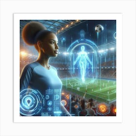 Futuristic Woman In Soccer Stadium Art Print