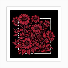 Red Flowers In A Frame 1 Art Print