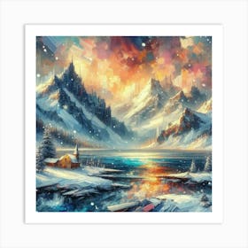 Montain lac oil painting abstract painting art 3 Art Print