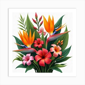 A Vibrant Bouquet Of Tropical Flowers Including Heliconias And Bird Of Paradise 5 Art Print