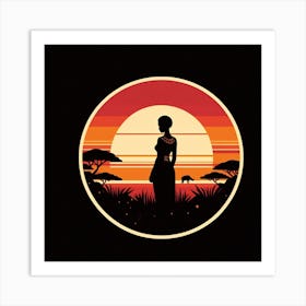 Silhouette Of African Woman At Sunset 5 Art Print