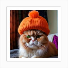 Orange Cat In Hat Art Print