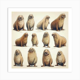 Walruses Cartoon 1 Art Print