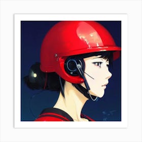 Anime Girl In Red Helmet Art Print
