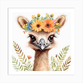 Floral Baby Ostrich Nursery Illustration (29) Art Print