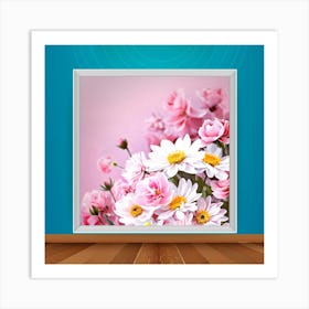 Pink Flowers In A Frame Art Print