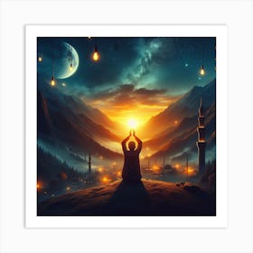 Muslim Man Praying At Night Art Print