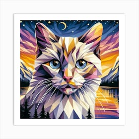 Zigzag Low Poly Cat Art Print