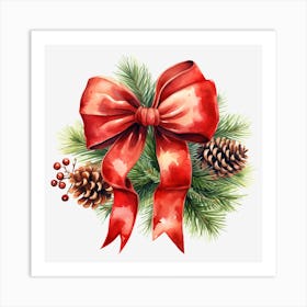 Christmas Wreath With Red Bow Art Print