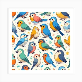 Colorful Birds Seamless Pattern 3 Art Print