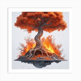 Fire Tree On Moon Art Print