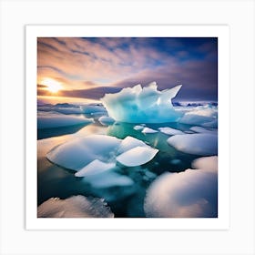Icebergs At Sunset 30 Art Print