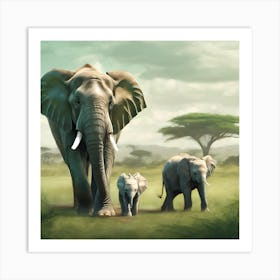 Elephants In The Savannah Art Print