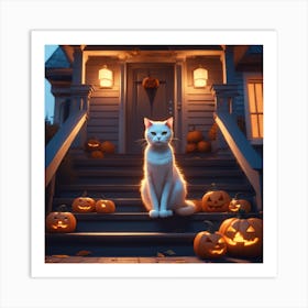 Halloween Cat In Front Of House 23 Art Print