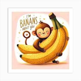 Bananas About You - monkey illustration Art Print