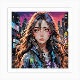 Anime Girl In The City Art Print