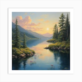 Lake At Sunset 1 Art Print