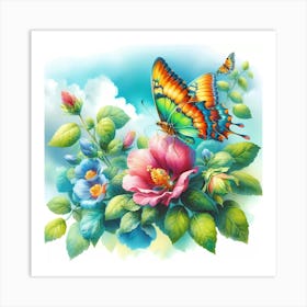 Butterfly And Flowers 9 Art Print