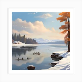 Snowy Lake Art Print