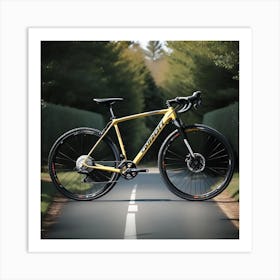 Gold Bike On The Road Art Print