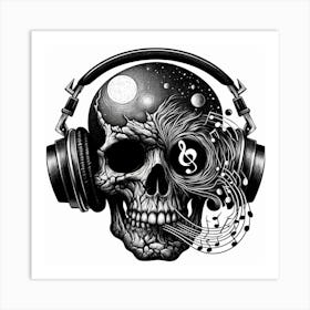 Skull With Headphones Art Print