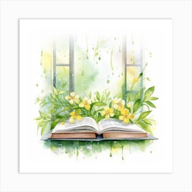 Watercolor Book On Window Sill 2 Art Print