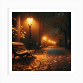 Autumn Park At Night Art Print