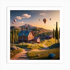 House With Hot Air Balloons Art Print