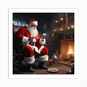 Santa Claus Sitting By The Fire Art Print