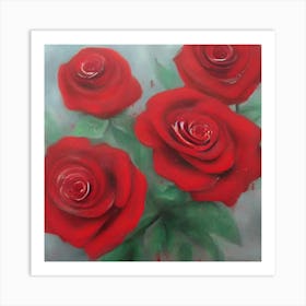 Four White Roses, painted Red Art Print