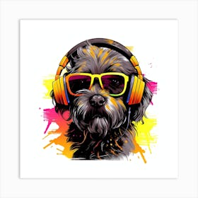 Dog With Headphones 1 Art Print
